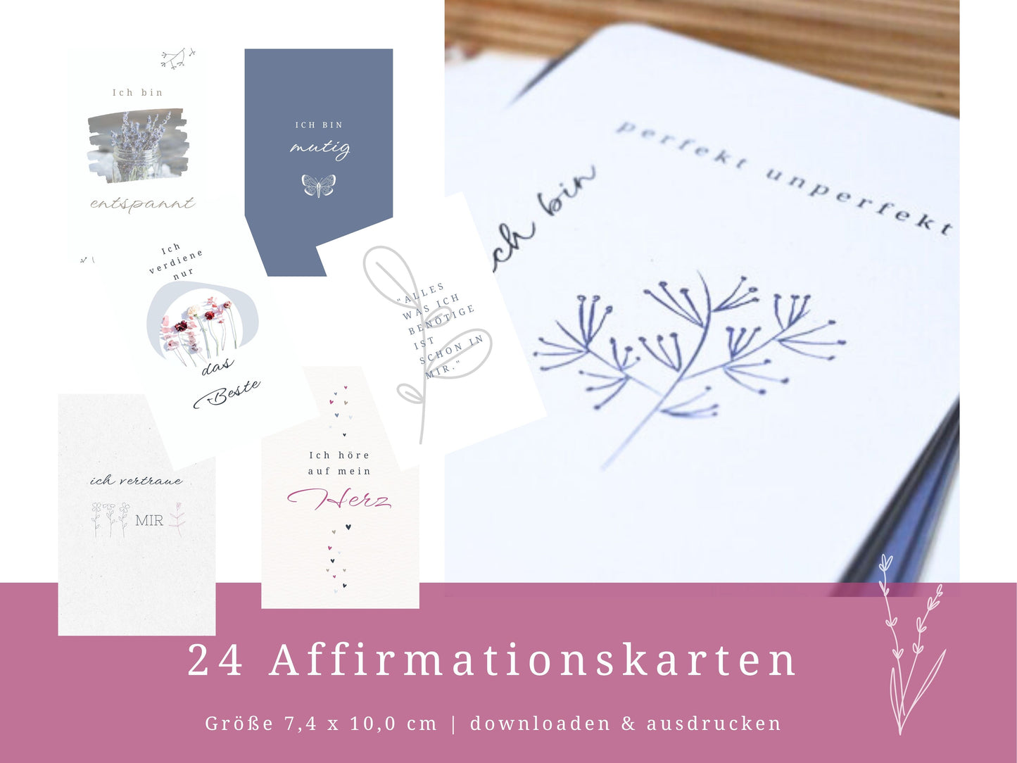 24 Affirmationskarten für Erwachsene zum download ausdrucken (pdf)