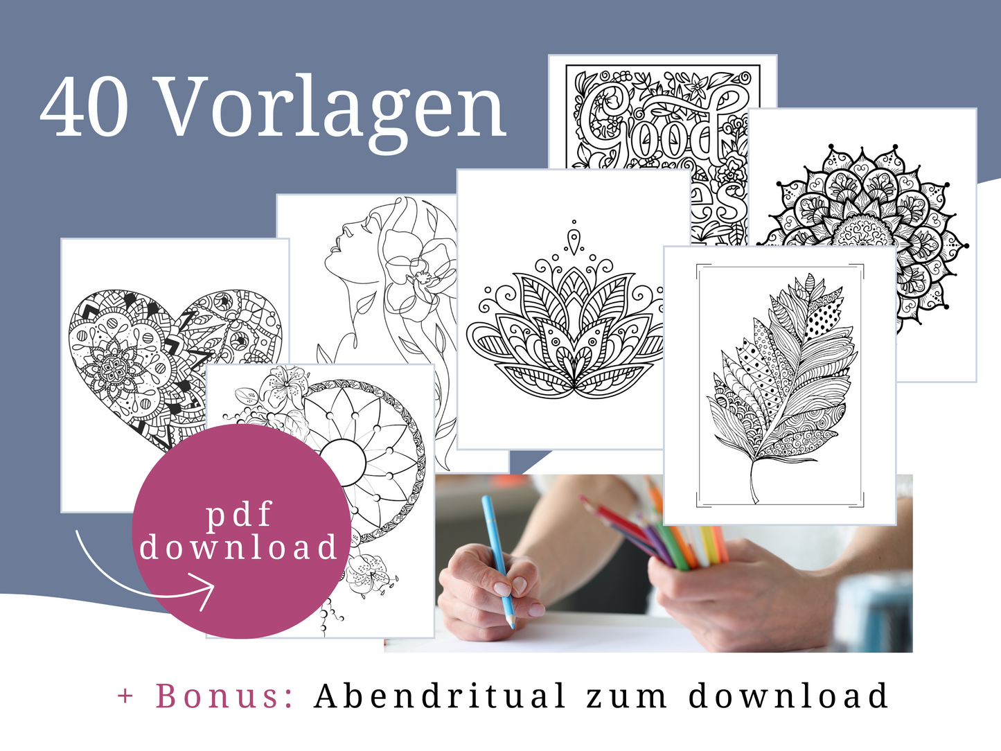 Digitales Malbuch Mandalas für Erwachsene zum ausdrucken | 40 Mandala Malvorlagen zum ausmalen