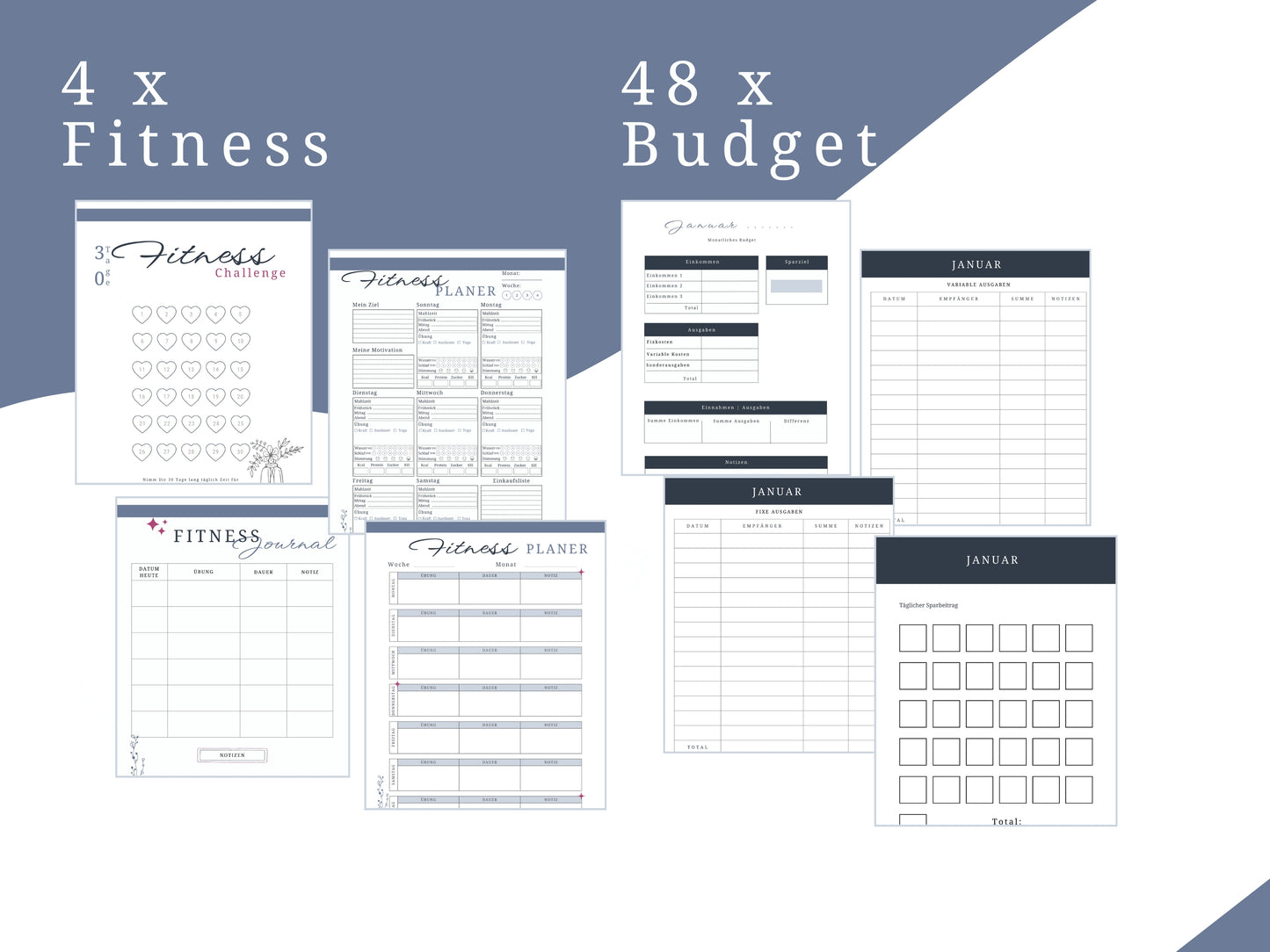 Selbstfürsorge Planer Set, Jahresplaner Bundle mit 141 Seiten zum ausdrucken inkl. u.a. Affirmationskarten Erwachsene, Mandala Malvorlagen