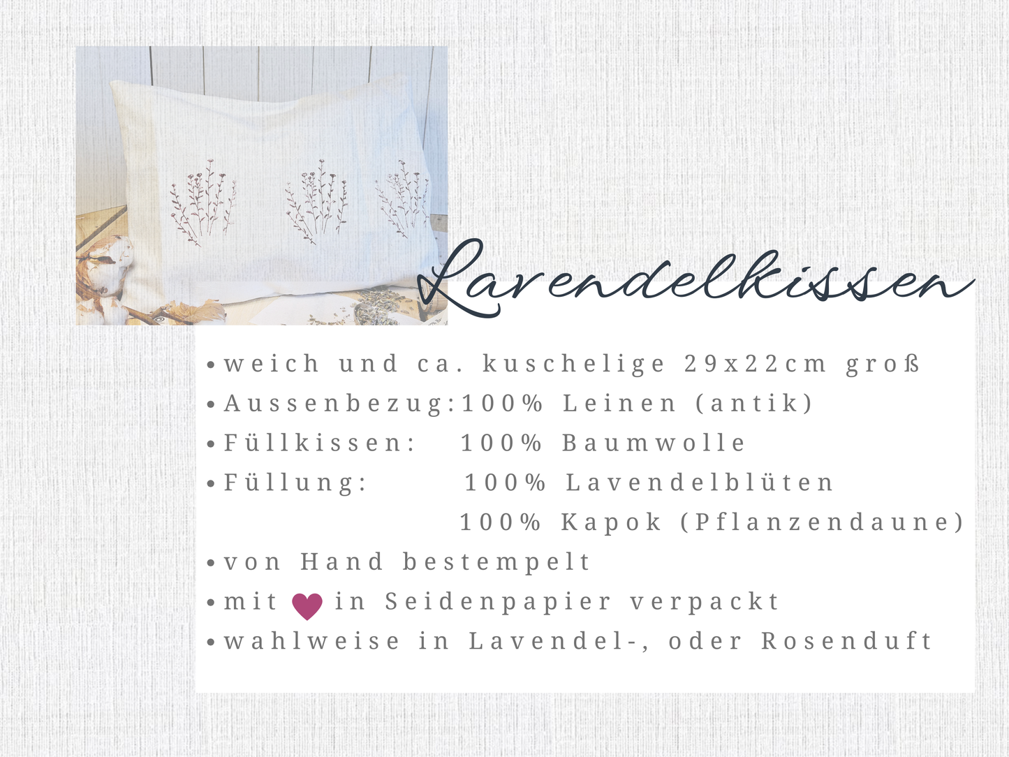 Lavendelkissen zum schlafen | Entspannungskissen Lavendelblüten | Dufkissen Lavendel Gr. L