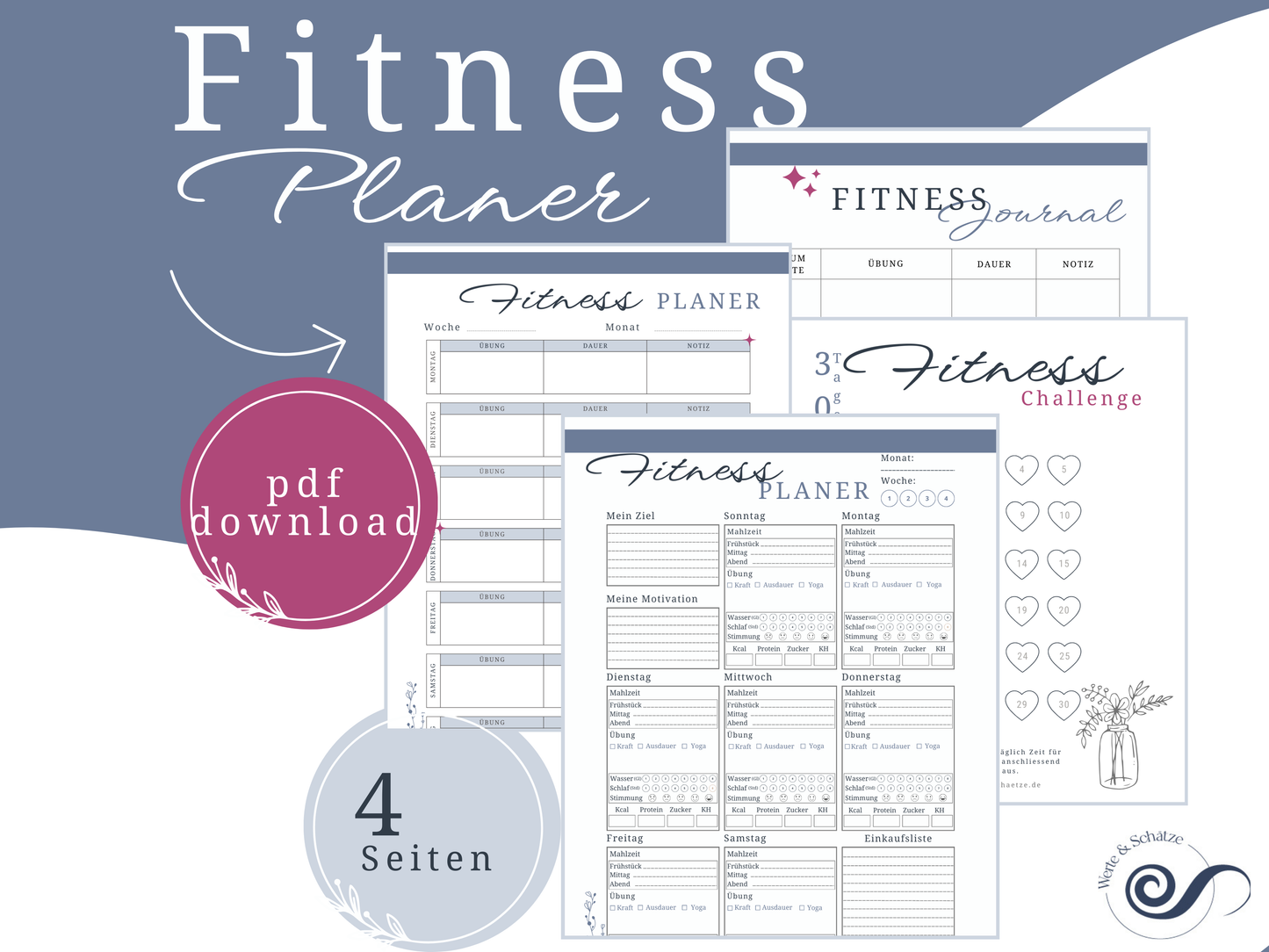 Workout Planer | Trainingsplan Fitnesstagebuch zum ausdrucken | Sportplan | Fitnessplaner