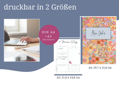 Selbstfürsorge Planer Set, Jahresplaner Bundle mit 141 Seiten zum ausdrucken inkl. u.a. Affirmationskarten Erwachsene, Mandala Malvorlagen