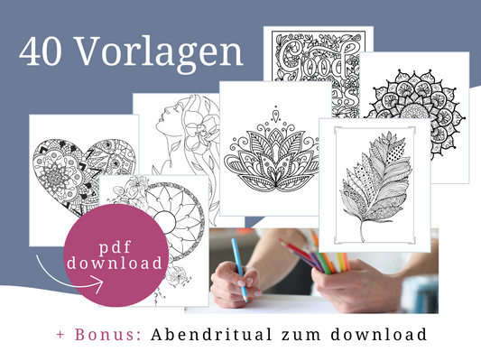 Digitales Malbuch Mandalas für Erwachsene zum ausdrucken | 40 Mandala Malvorlagen zum ausmalen