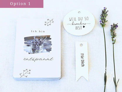 Feminine Affirmationskarten Erwachsene | Set 24 MotiveSet 24 Motive für Achtsamkeit, Selbstsicherheit, optional mit Beutel, Aufsteller | Mutmachkarten