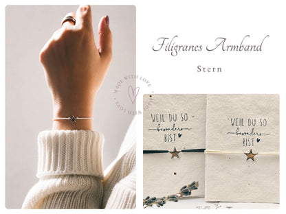 Filigranes Armband | Freundschaftsarmband | Schmuck Geschenk mit Edelstahlanhänger | Stern
