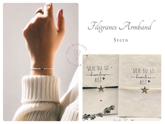 Filigranes Armband | Freundschaftsarmband | Schmuck Geschenk mit Edelstahlanhänger | Stern