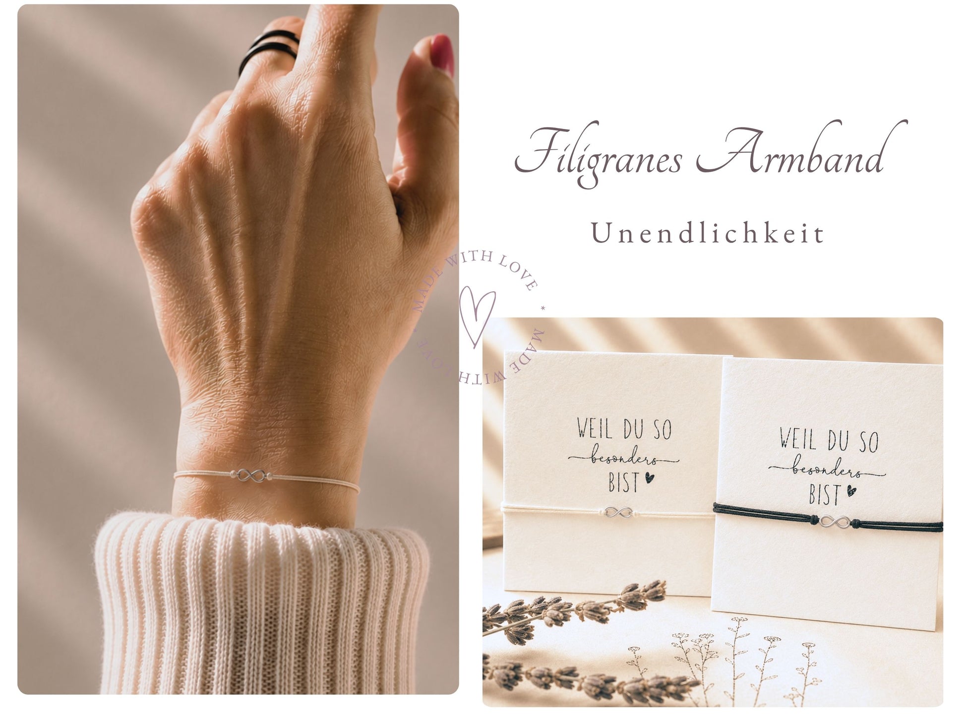 Filigranes Armband | Freundschaftsarmband | Schmuck Geschenk mit Edelstahlanhänger | Unendlichkeit