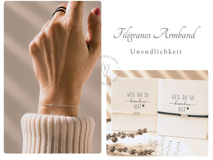 Filigranes Armband | Freundschaftsarmband | Schmuck Geschenk mit Edelstahlanhänger | Unendlichkeit
