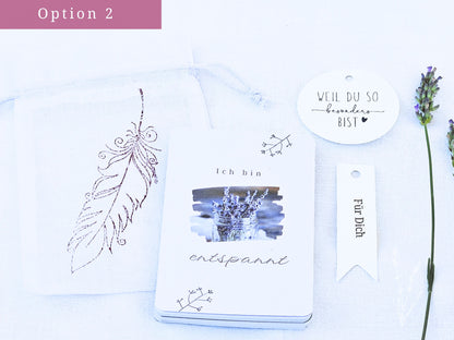 Feminine Affirmationskarten Erwachsene | Set 24 MotiveSet 24 Motive für Achtsamkeit, Selbstsicherheit, optional mit Beutel, Aufsteller | Mutmachkarten