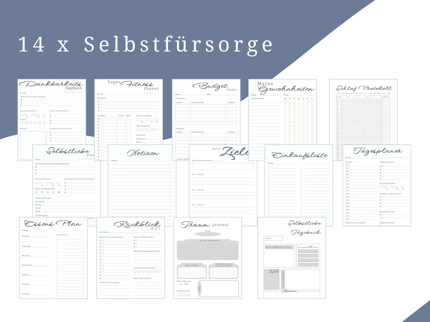 Selbstfürsorge Planer Set, Jahresplaner Bundle mit 141 Seiten zum ausdrucken inkl. u.a. Affirmationskarten Erwachsene, Mandala Malvorlagen