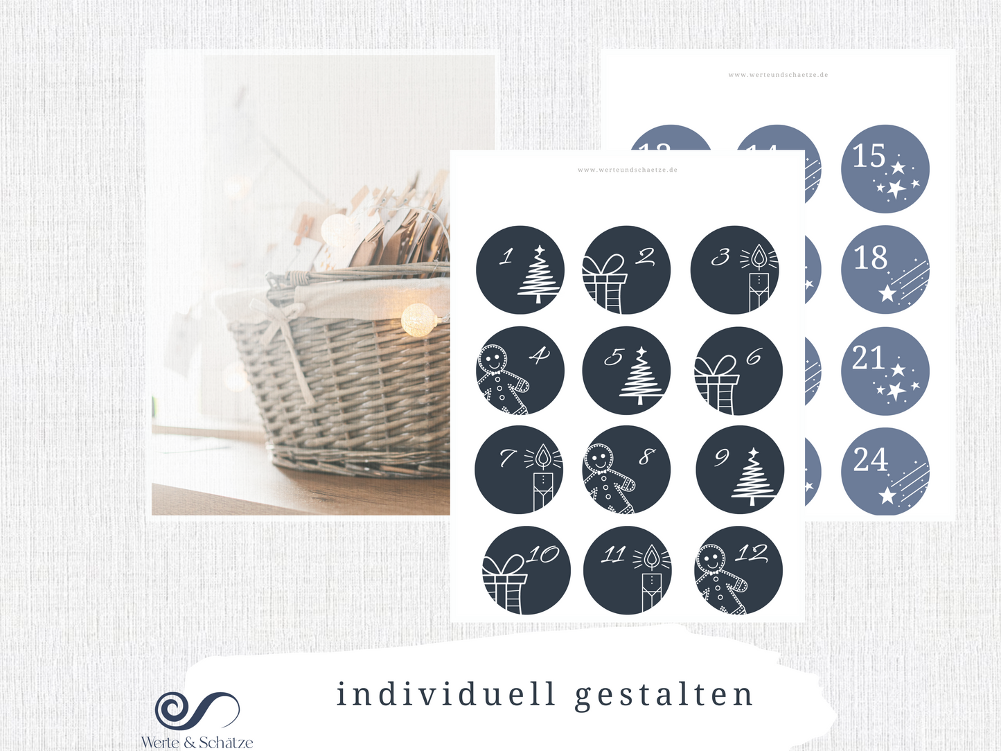 Adventskalender Zahlen zum ausdrucken | pdf Zahlen 1 – 24 zum ausdrucken | für DIY Adventskalender | 4 Motive | Zahlen für Adventskalender