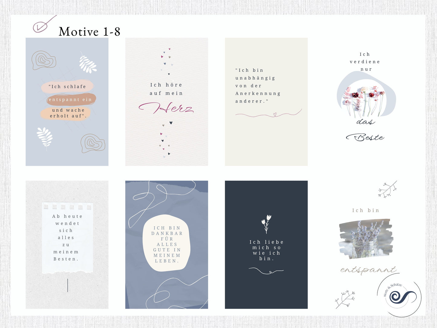 Affirmationskarten, 24 Mutmach Karten, Motive