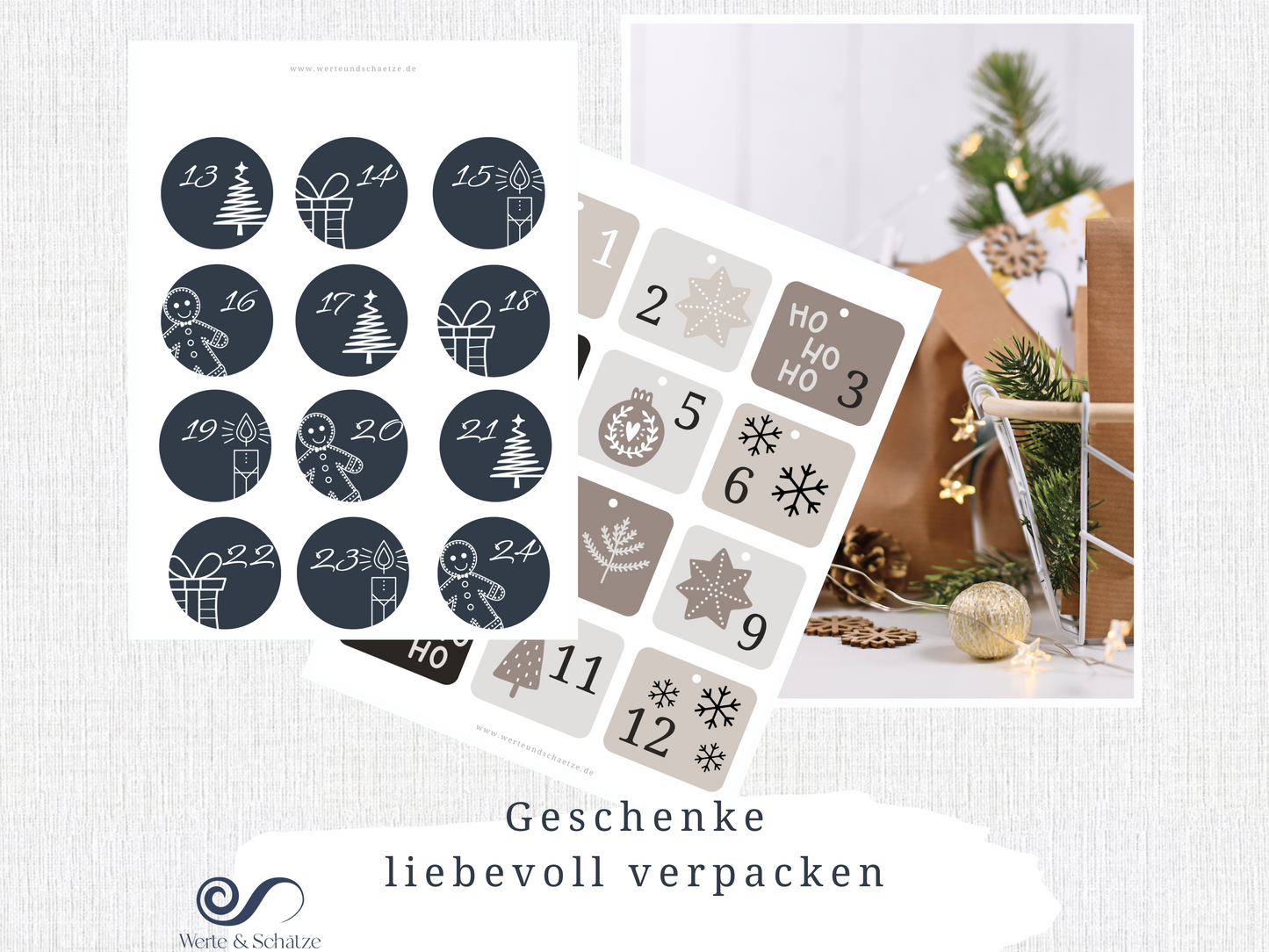 Adventskalender Zahlen zum ausdrucken | pdf Zahlen 1 – 24 zum ausdrucken | für DIY Adventskalender | 4 Motive | Zahlen für Adventskalender