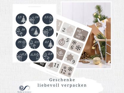 Adventskalender Zahlen zum ausdrucken | pdf Zahlen 1 – 24 zum ausdrucken | für DIY Adventskalender | 4 Motive | Zahlen für Adventskalender