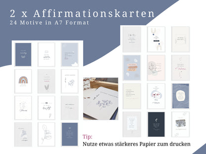 Selbstfürsorge Planer Set, Jahresplaner Bundle mit 141 Seiten zum ausdrucken inkl. u.a. Affirmationskarten Erwachsene, Mandala Malvorlagen
