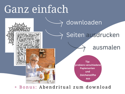 Digitales Malbuch Mandalas für Erwachsene zum ausdrucken | 40 Mandala Malvorlagen zum ausmalen
