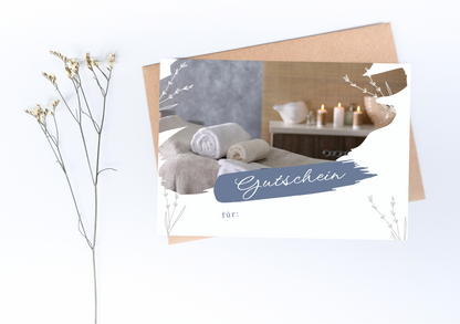 Wellness Gutschein zum ausdrucken, Massage Gutschein für ein Wellness Wochenende, last minute Geschenk Gutschein Weihnachten, Gutschein Spa