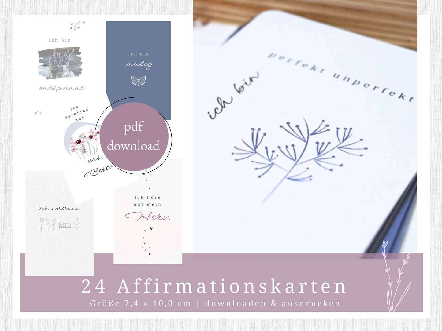 Affirmationskarten zum ausdrucken, Mutmacher Karten – 24 positive Glaubenssätze in einem Kartenset Achtsamkeit