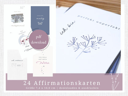 Affirmationskarten zum ausdrucken, Mutmacher Karten – 24 positive Glaubenssätze in einem Kartenset Achtsamkeit