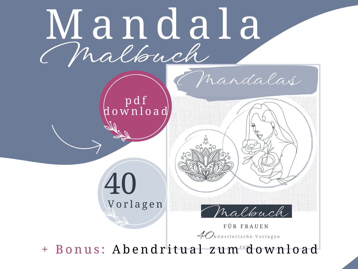 Digitales Malbuch Mandalas für Erwachsene zum ausdrucken | 40 Mandala Malvorlagen zum ausmalen